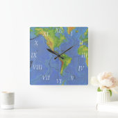 1994物理的な世界地図-構造プレート- USGS スクエア壁時計 (ホーム)