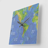 1994物理的な世界地図-構造プレート- USGS スクエア壁時計 (傾斜)