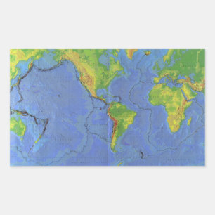 1994物理的な世界地図-構造プレート- USGS 長方形シール