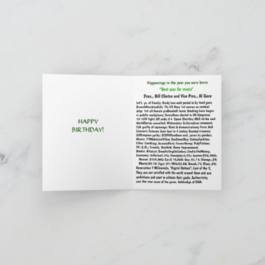 1994生まれ年の誕生日おもしろい事実 シーズンカード (内部)