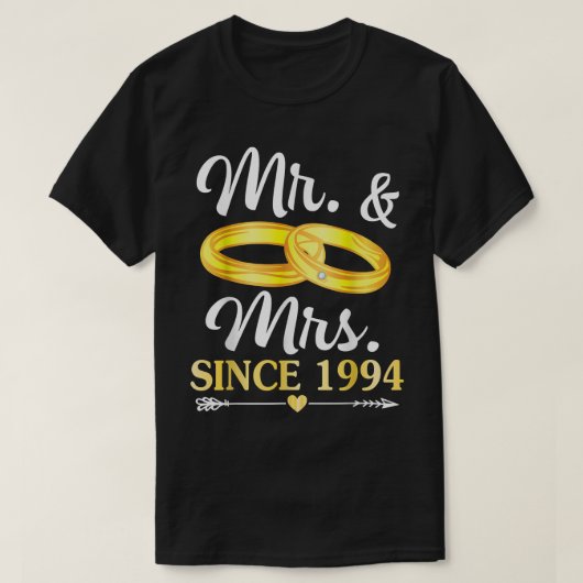 1994結婚年から結婚したのリングや輪Happy Hus & Mrs Tシャツ (デザイン正面)