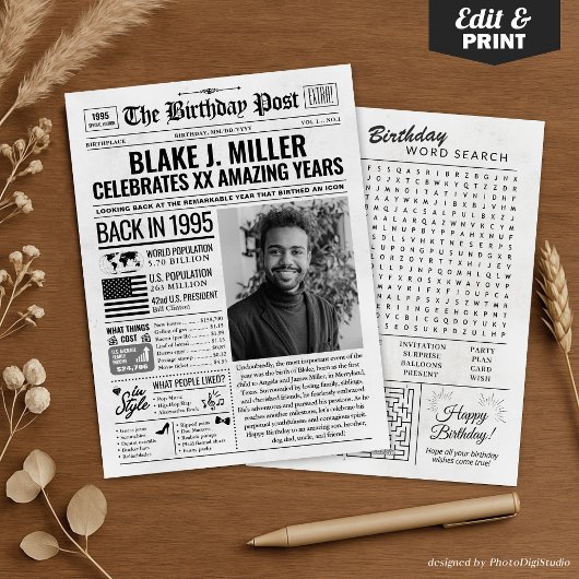 1995カスタム年新聞紙誕生日カードのトレンド シーズンカード