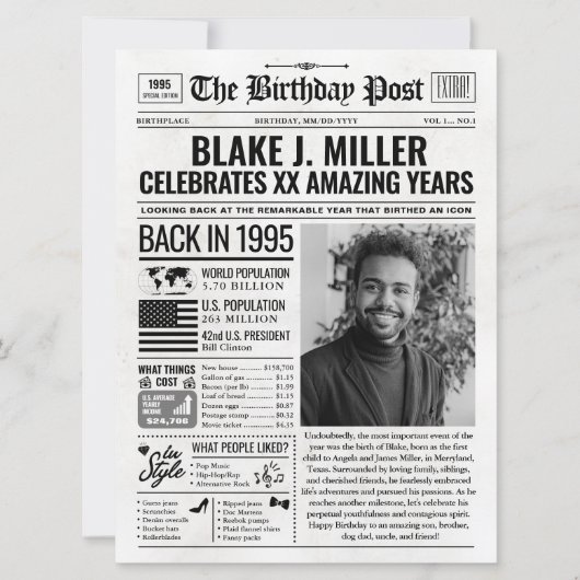 1995カスタム年新聞紙誕生日カードのトレンド シーズンカード (正面)