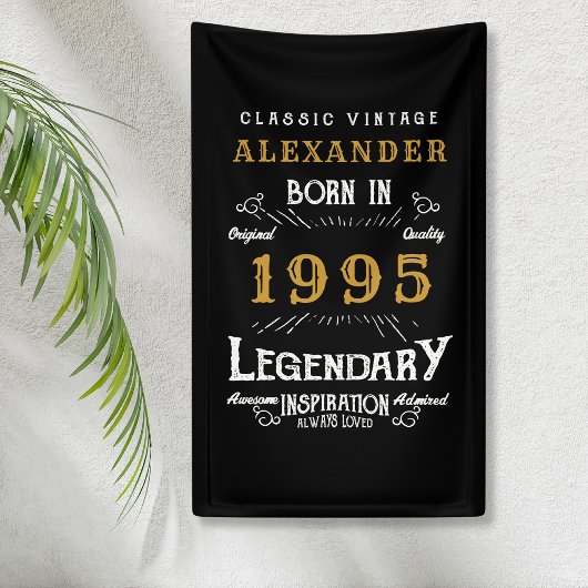 1995パーソナライズされた年30歳生まれヴィンテージ黒 横断幕
