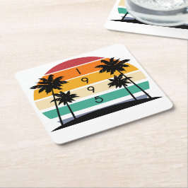 1995レトロストライプサンセットヴィンテージ スクエアペーパーコースター