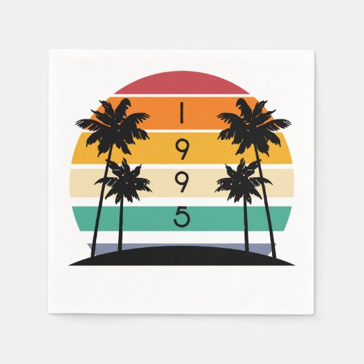 1995レトロストライプサンセットヴィンテージ スタンダードカクテルナプキン (正面)