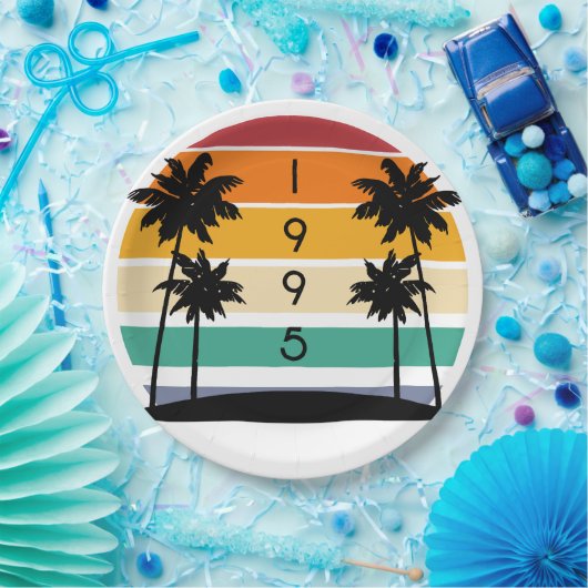 1995レトロストライプサンセットヴィンテージ ペーパープレート (パーティー)