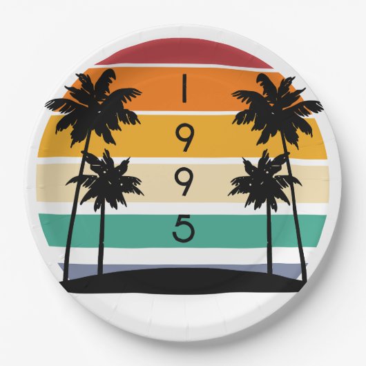 1995レトロストライプサンセットヴィンテージ ペーパープレート (正面)