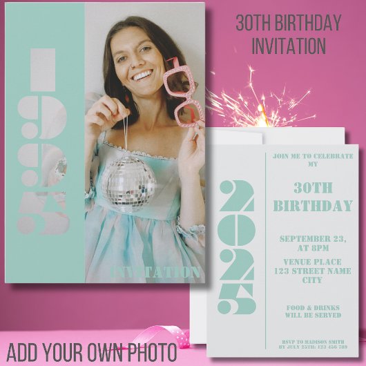 1995年の30歳の誕生日パーティー生まれ写真招待状 招待状
