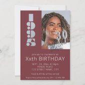 1995年生まれの30歳の誕生日写真 ワインレッド 招待状 (正面)