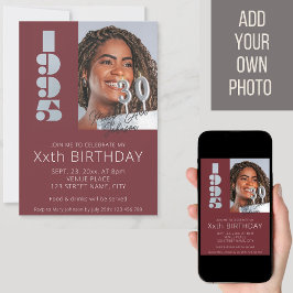 1995年生まれの30歳の誕生日写真 ワインレッド 招待状
