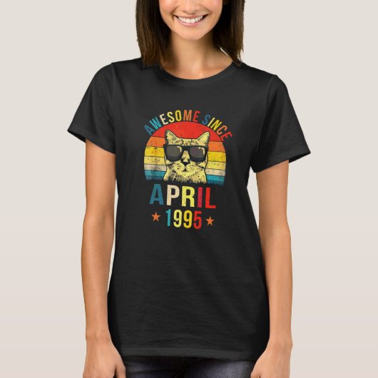 1995年4月27日生まれの27歳の誕生日おめでとう 猫 Tシャツ (正面)