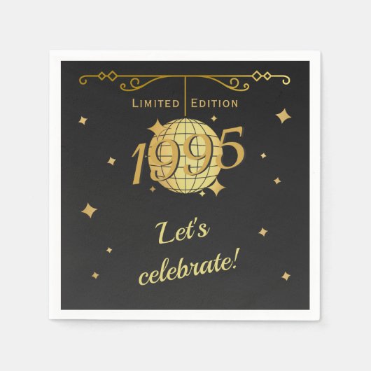 1995生まれ年30歳の誕生日パーティーデコレーションブラック スタンダードカクテルナプキン (正面)