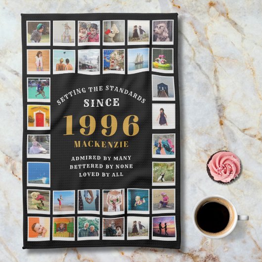 1996年からの家族の思い出フォトコラージュ 30歳の誕生日 キッチンタオル