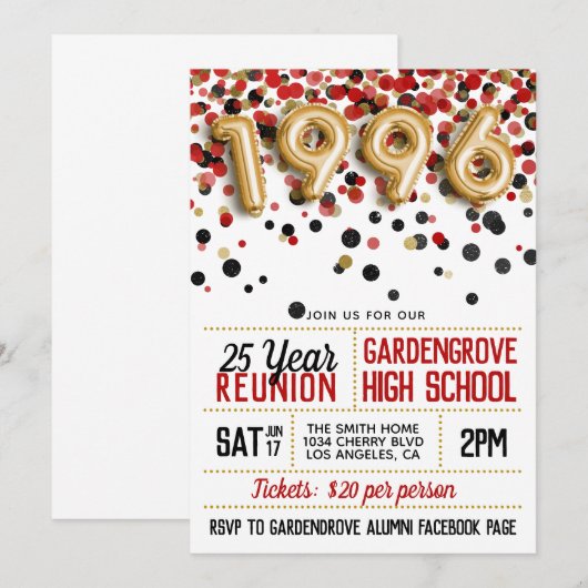 1996年度高校同窓会 招待状 (正面/裏面)