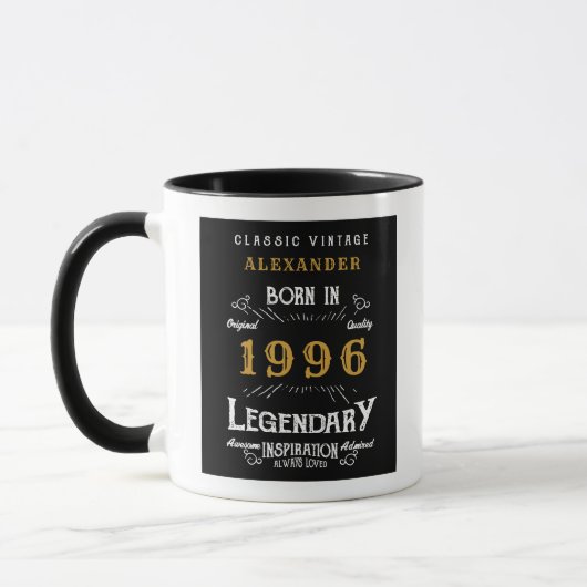 1996年生まれの伝説 30歳の誕生日を祝う レトロなブラック パーソナライズデザイン マグカップ (左)