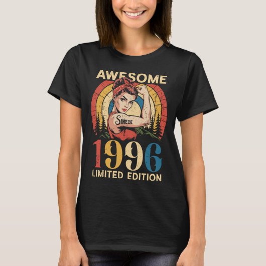1996年生まれの30歳の誕生日おめでとう レトロ風女子バースデー Tシャツ (正面)