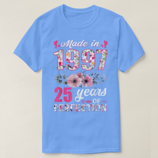 1997年に作られた花柄25歳の誕生日プレゼント Tシャツ (デザイン正面)
