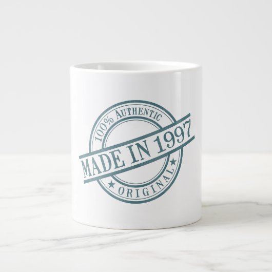 1997年の誕生年のグリーンラウンドゴム印で作られる ジャンボコーヒーマグカップ (正面)
