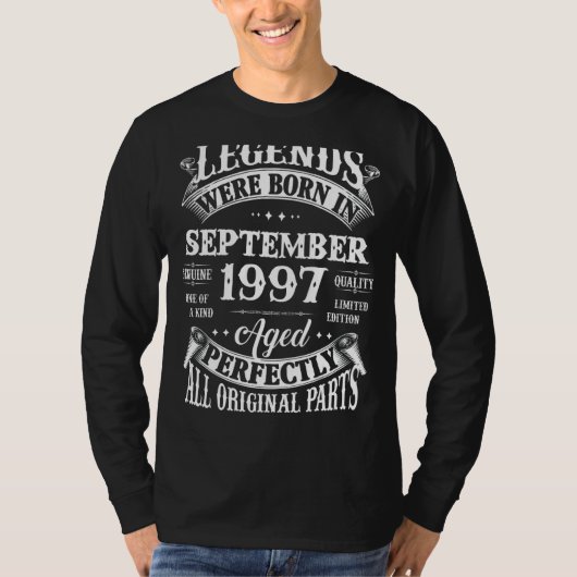 1997年9生まれ月25日誕生日・レジェンズ Tシャツ (正面)