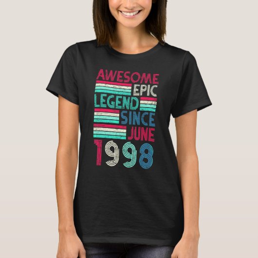 1998年6月生まれの伝説的な24歳の誕生日 Tシャツ (正面)