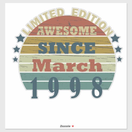 1998生まれ年3月のヴィンテージ誕生日 シール (シート)