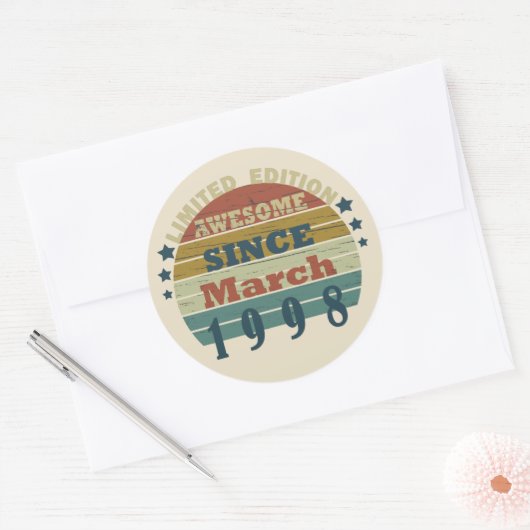 1998生まれ年3月のヴィンテージ誕生日 ラウンドシール (封筒)