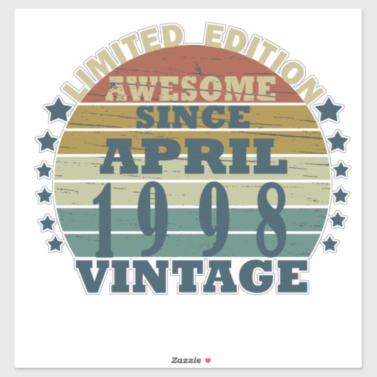 1998生まれ年4月のヴィンテージ誕生日 シール (シート)