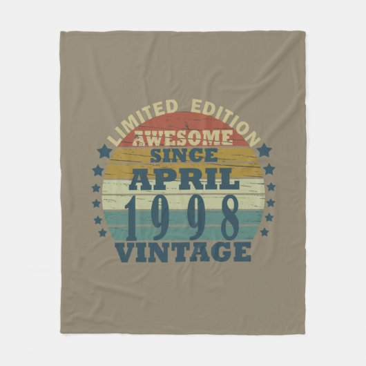 1998生まれ年4月のヴィンテージ誕生日 フリースブランケット (正面)
