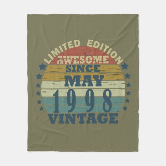 1998生まれ年5月のヴィンテージ誕生日 フリースブランケット (正面)