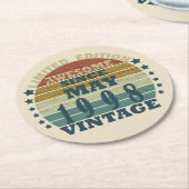 1998生まれ年5月のヴィンテージ誕生日 ラウンドペーパーコースター (アングル)