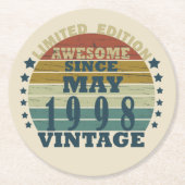1998生まれ年5月のヴィンテージ誕生日 ラウンドペーパーコースター (正面)