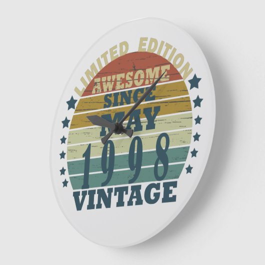 1998生まれ年5月のヴィンテージ誕生日 ラージ壁時計 (傾斜)