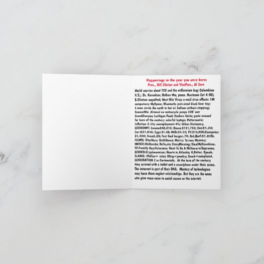 1999生まれ年の誕生日おもしろい事実 カード (内部)