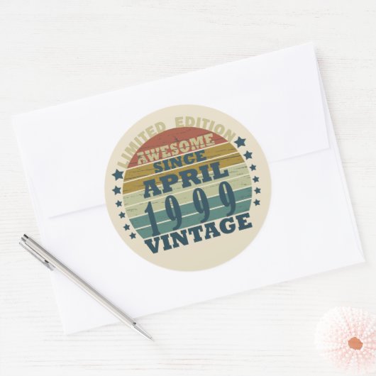 1999生まれ年4月のヴィンテージ誕生日 ラウンドシール (封筒)
