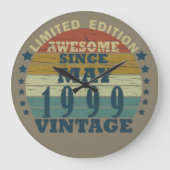 1999生まれ年5月のヴィンテージ誕生日 ラージ壁時計 (正面)