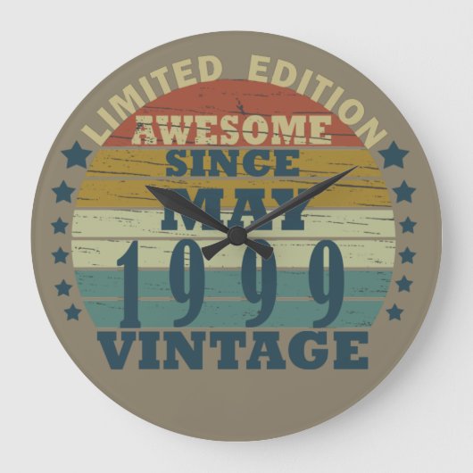 1999生まれ年5月のヴィンテージ誕生日 ラージ壁時計 (正面)