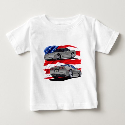 1999-04年のコルベットの灰色車 ベビーTシャツ (正面)