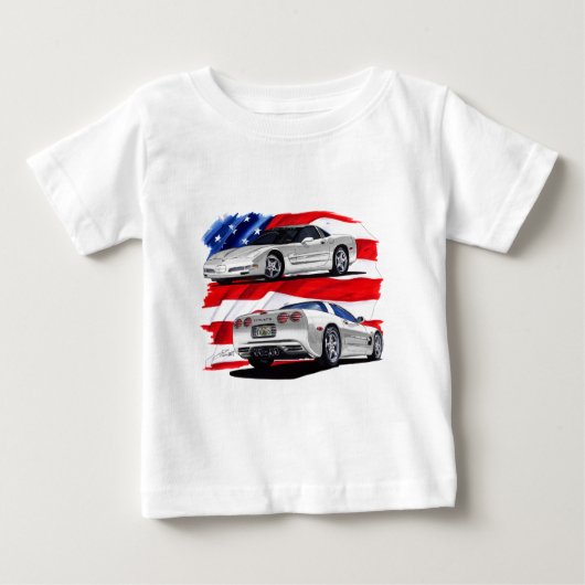 1999-04年のコルベットの白車 ベビーTシャツ (正面)