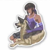 199.女の子と彼女の犬の宇宙 シール (正面)