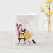 199.女の子と彼女の犬 カード (黄色い花)