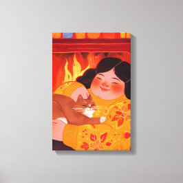 199.女性と猫 キャンバスプリント