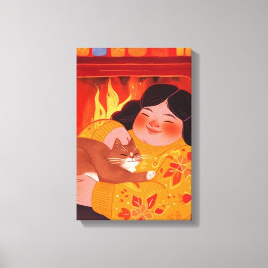 199.女性と猫 キャンバスプリント (正面)