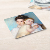 199.若い母親のカサット スクエアペーパーコースター (アングル)