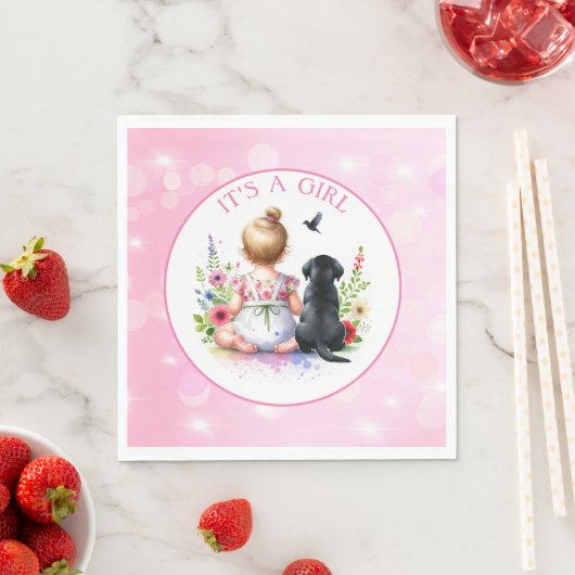 199.赤ん坊の娘と子犬 | 女の子 スタンダードランチョンナプキン (インサイチュ)