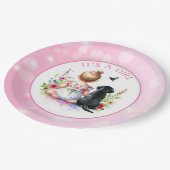 199.赤ん坊の娘と子犬 | 女の子 ペーパープレート (アングル)