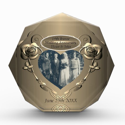 19/8thブロンズ(カラー)写真結婚記念日 フォトブロック (正面)