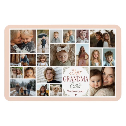 19 Photo Collage Best Grandma Ever マグネット (横)
