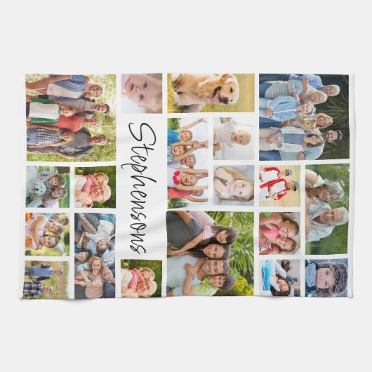 19 Photo Collage Modern Script Name キッチンタオル (横)