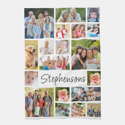 19 Photo Collage Modern Script Name キッチンタオル (縦)